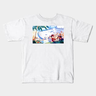 Holiday in Hawaii Arrive by Seaplane 1938 Travel Poster Kids T-Shirt